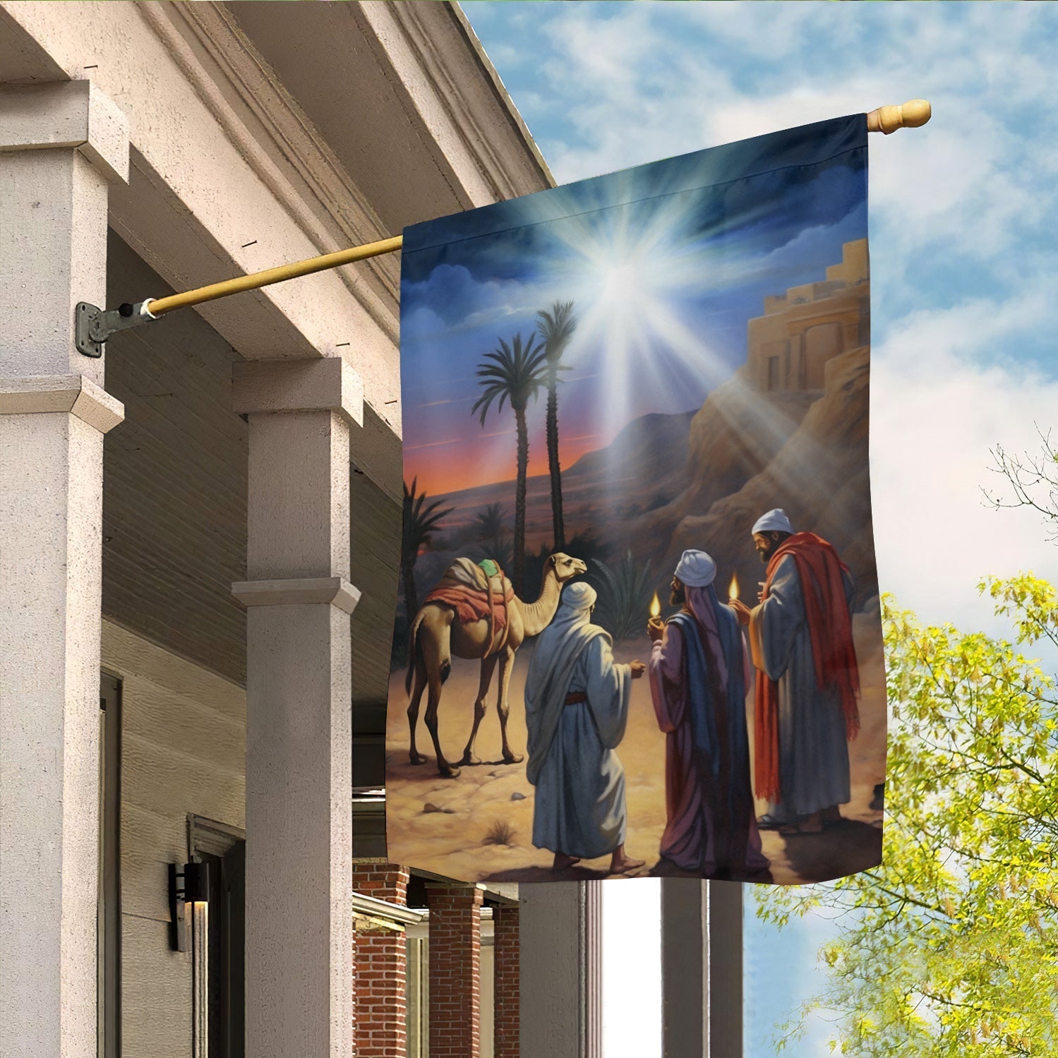 Journey Of The Magic In The Desert Oasis Christmas Garden Flag - Christian House Flag