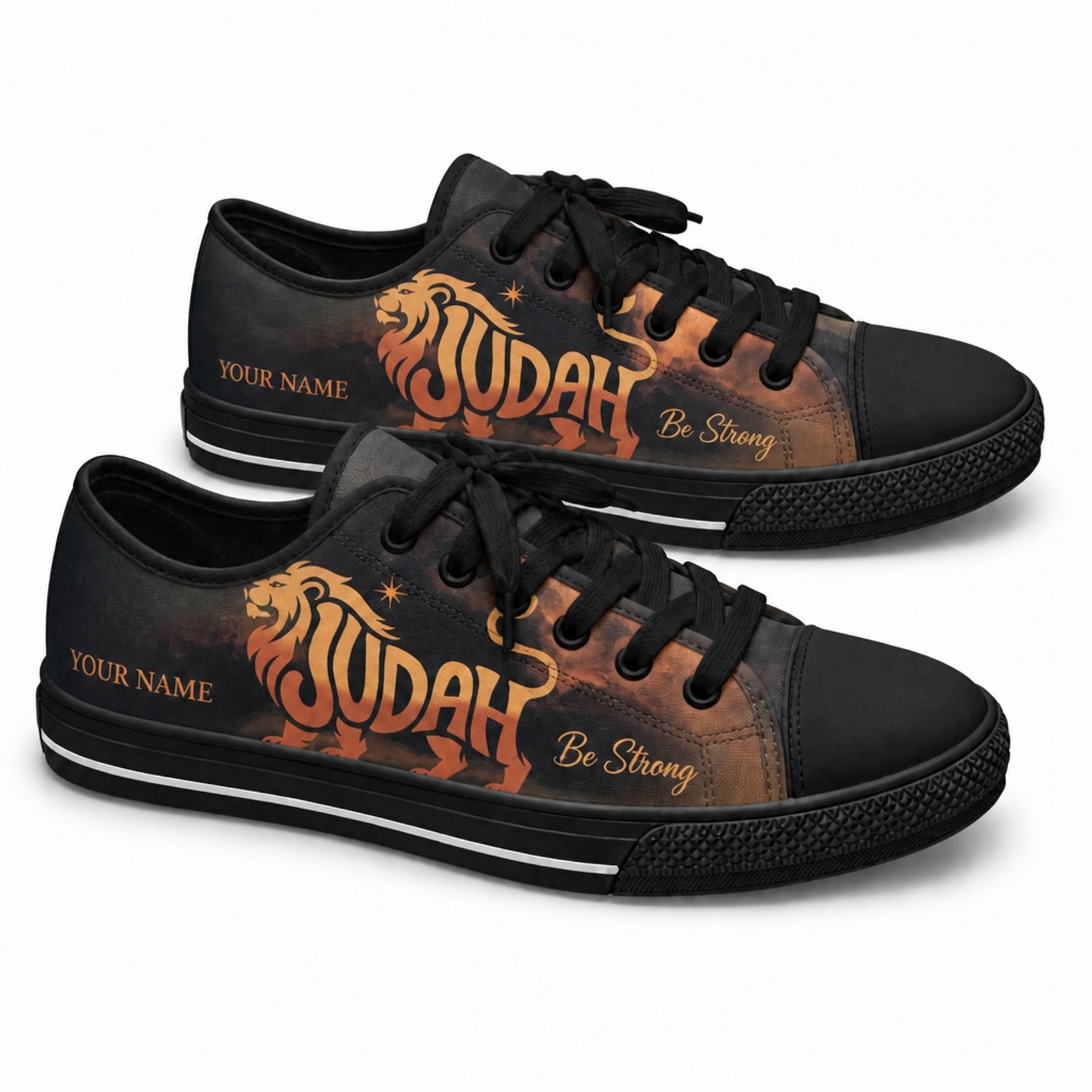 Judah Lion Design Graphic Custom Low Top Shoes black shoes    
