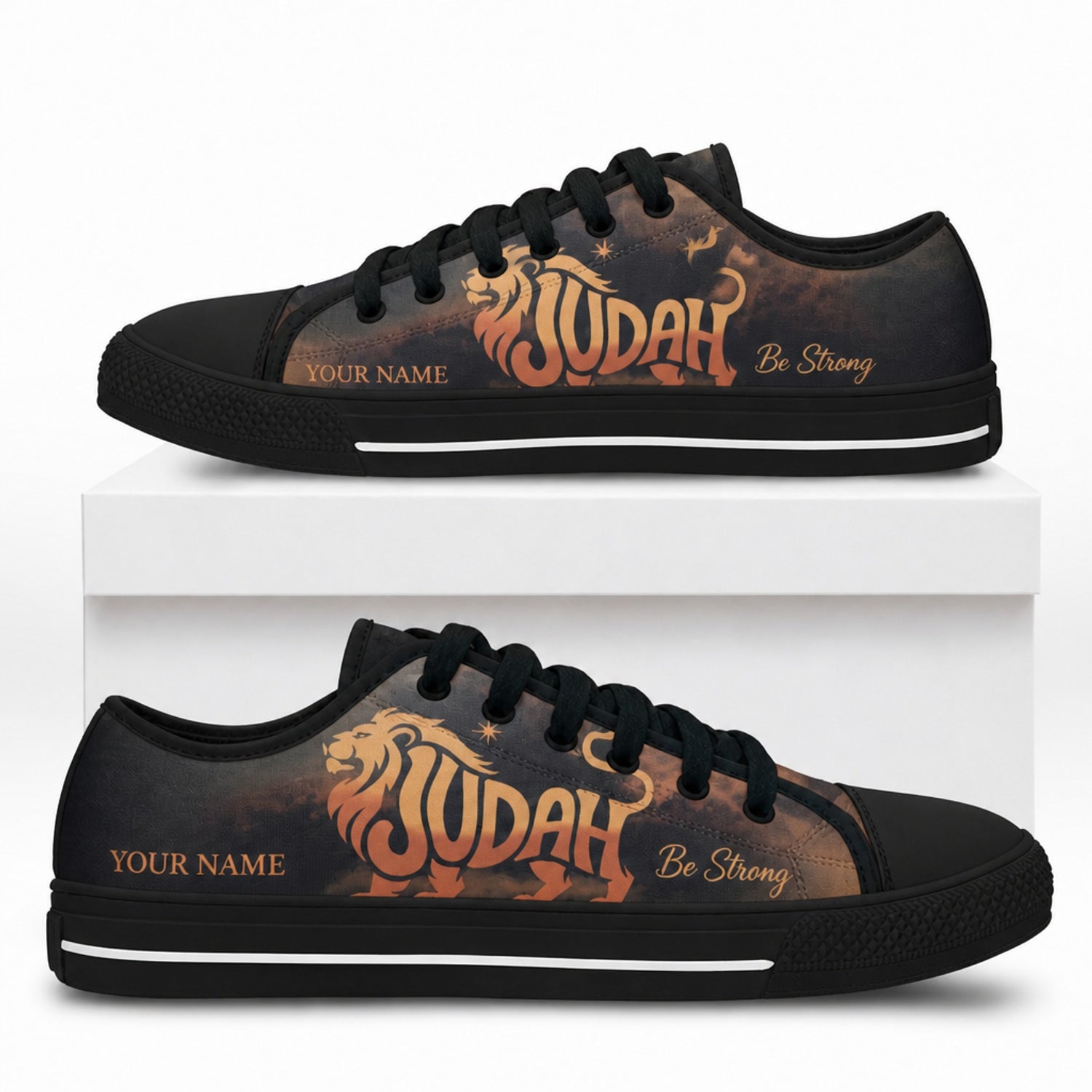 Judah Lion Design Graphic Custom Low Top Shoes box black    