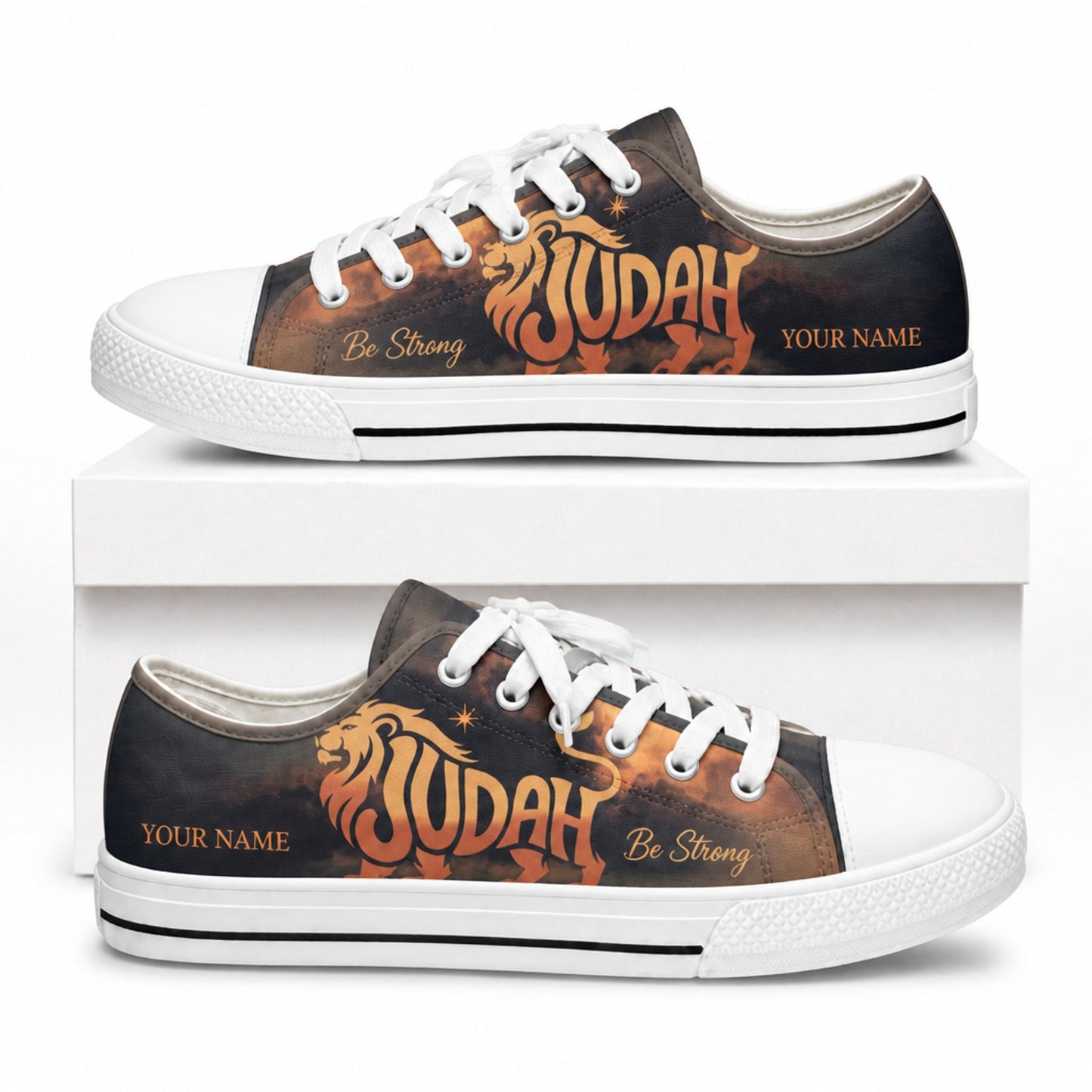 Judah Lion Design Graphic Custom Low Top Shoes box white    
