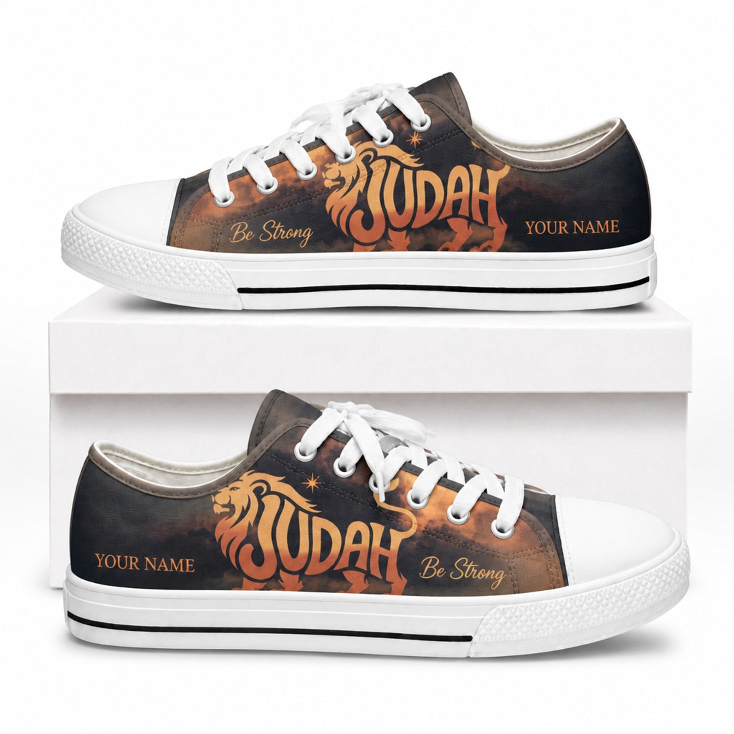 Judah Lion Design Graphic Custom Low Top Shoes box white    