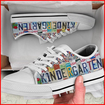 Kindergarten License Plates Canvas Low Top Shoes, Low Top Sneaker, Low Top Canvas Shoes