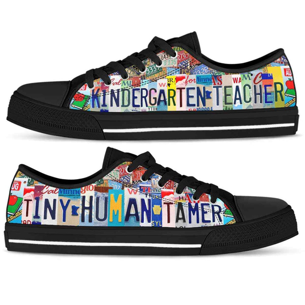 Kindergarten Teacher License Plate Tiny Human Tamer Low Top Shoes, Teacher Shoes, Low Top Sneakers