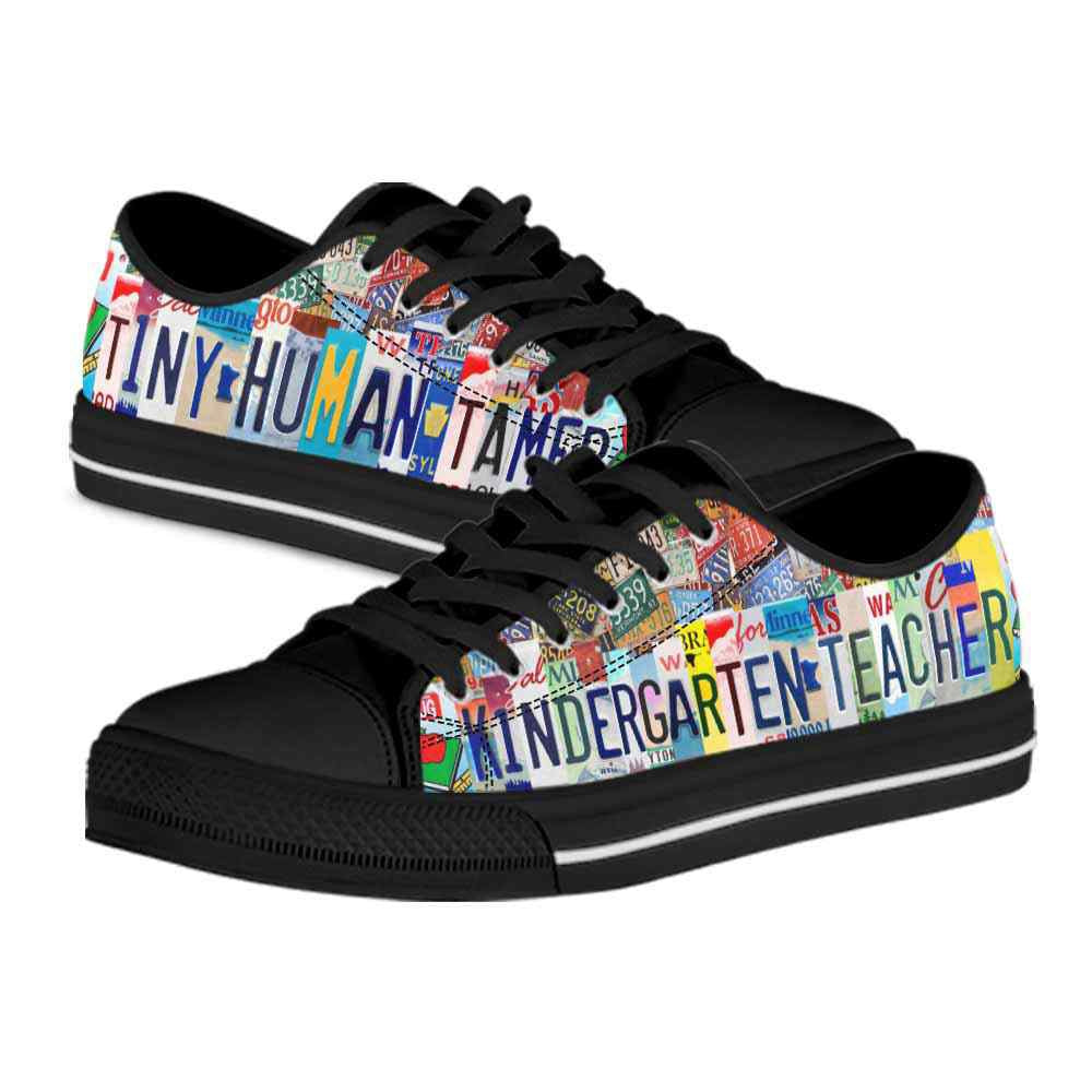 Kindergarten Teacher License Plate Tiny Human Tamer Low Top Shoes, Teacher Shoes, Low Top Sneakers