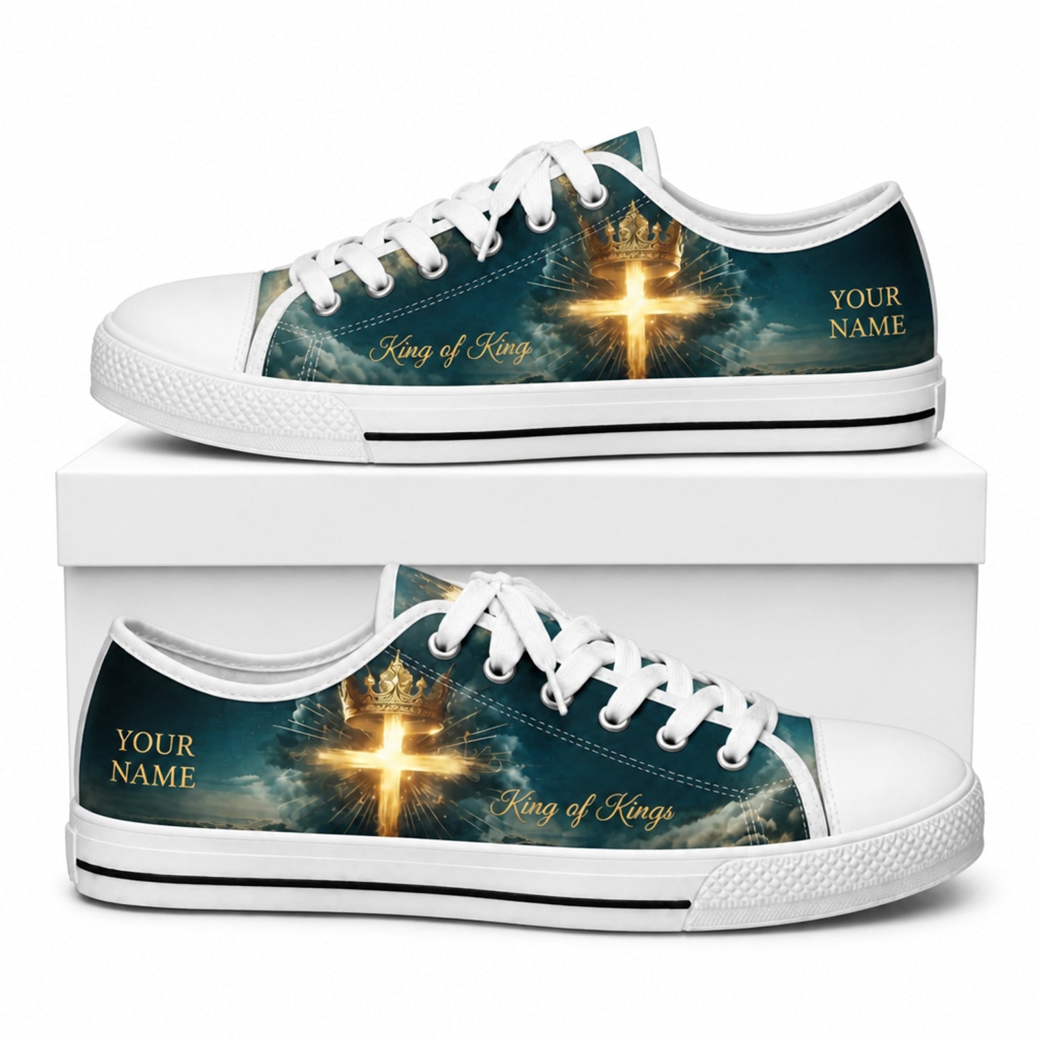 King Of Kings Cross Classic Personalized Low Top Shoes box white  