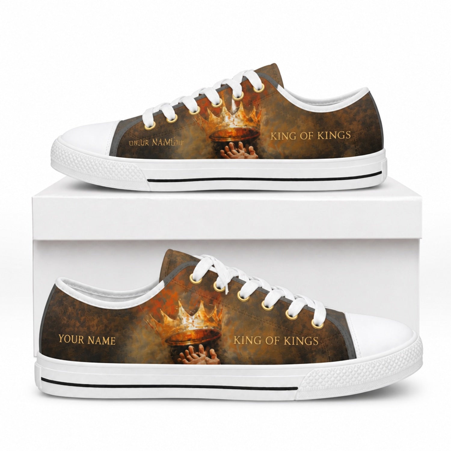 King Of Kings Design Graphic Low Top Shoes box white    