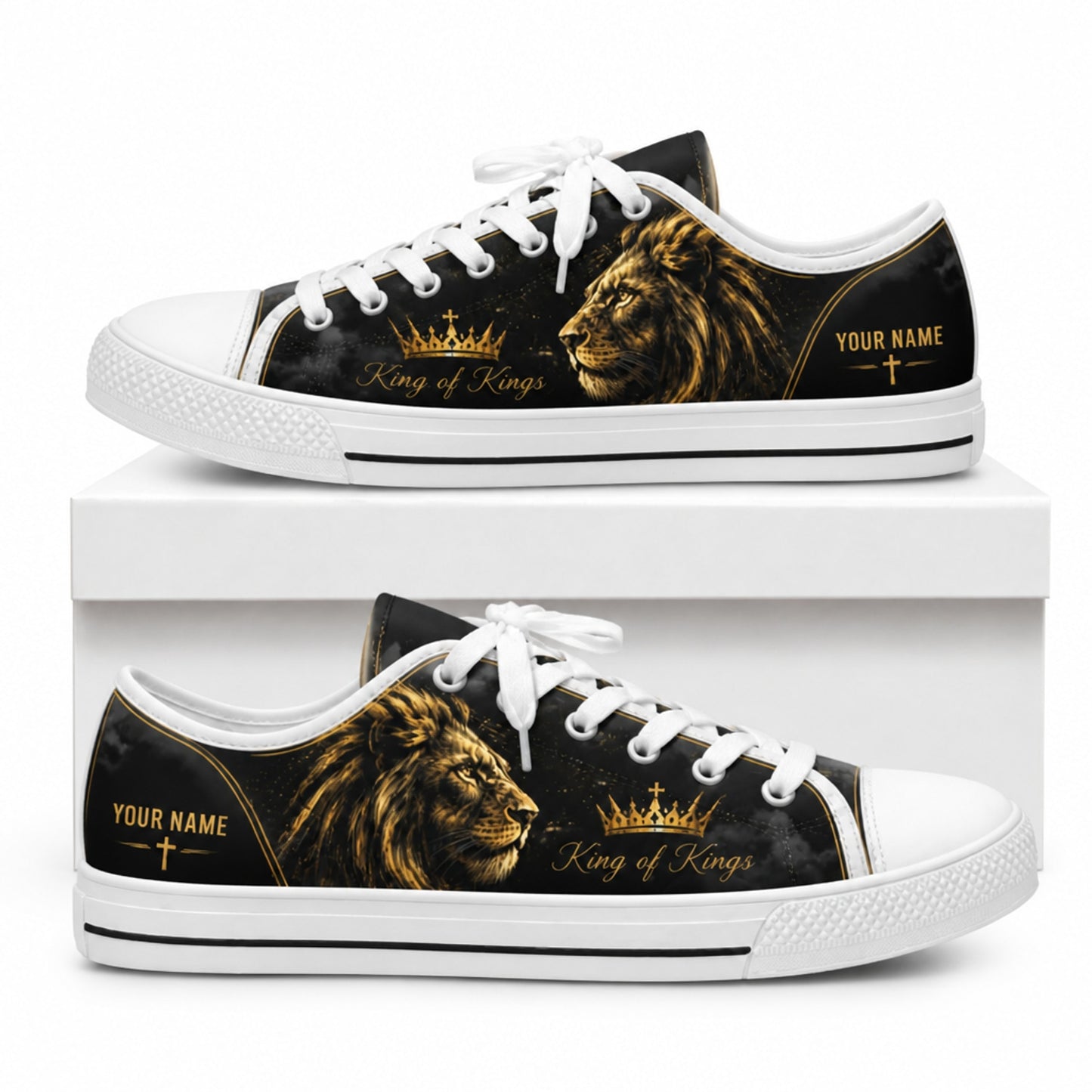 King Of Kings Lion Classic Low Top Shoes box white    