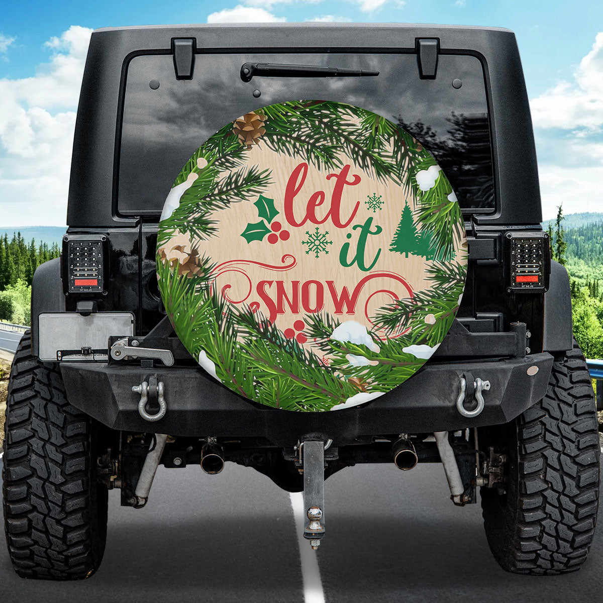Let It Snow Christmas Wreath Spare Tire Cover - Christian Tire Cover