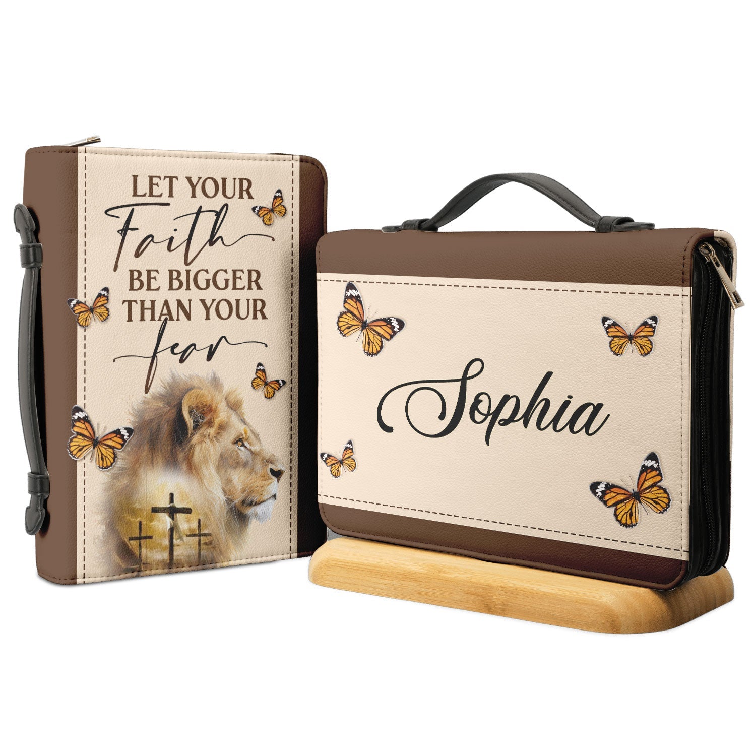 Let Your Faith Be Bigger Than Your Fear Lion Butterfly Personalized Bible Cover - Christian Bible Covers For Women