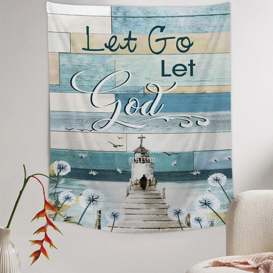 Lighthouse Let Go Let God Tapestry - Christian Tapestry - Bible Verse Tapestry