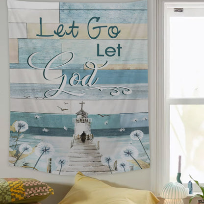 Lighthouse Let Go Let God Tapestry - Christian Tapestry - Bible Verse Tapestry