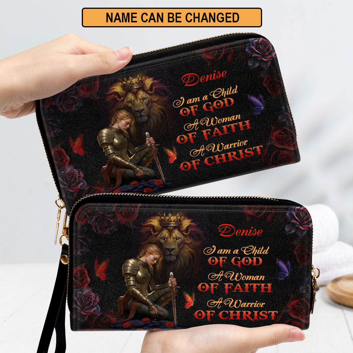 Lion A Woman Of Faith Personalized Leather Clutch Purse - Christian Gifts For Religious Women