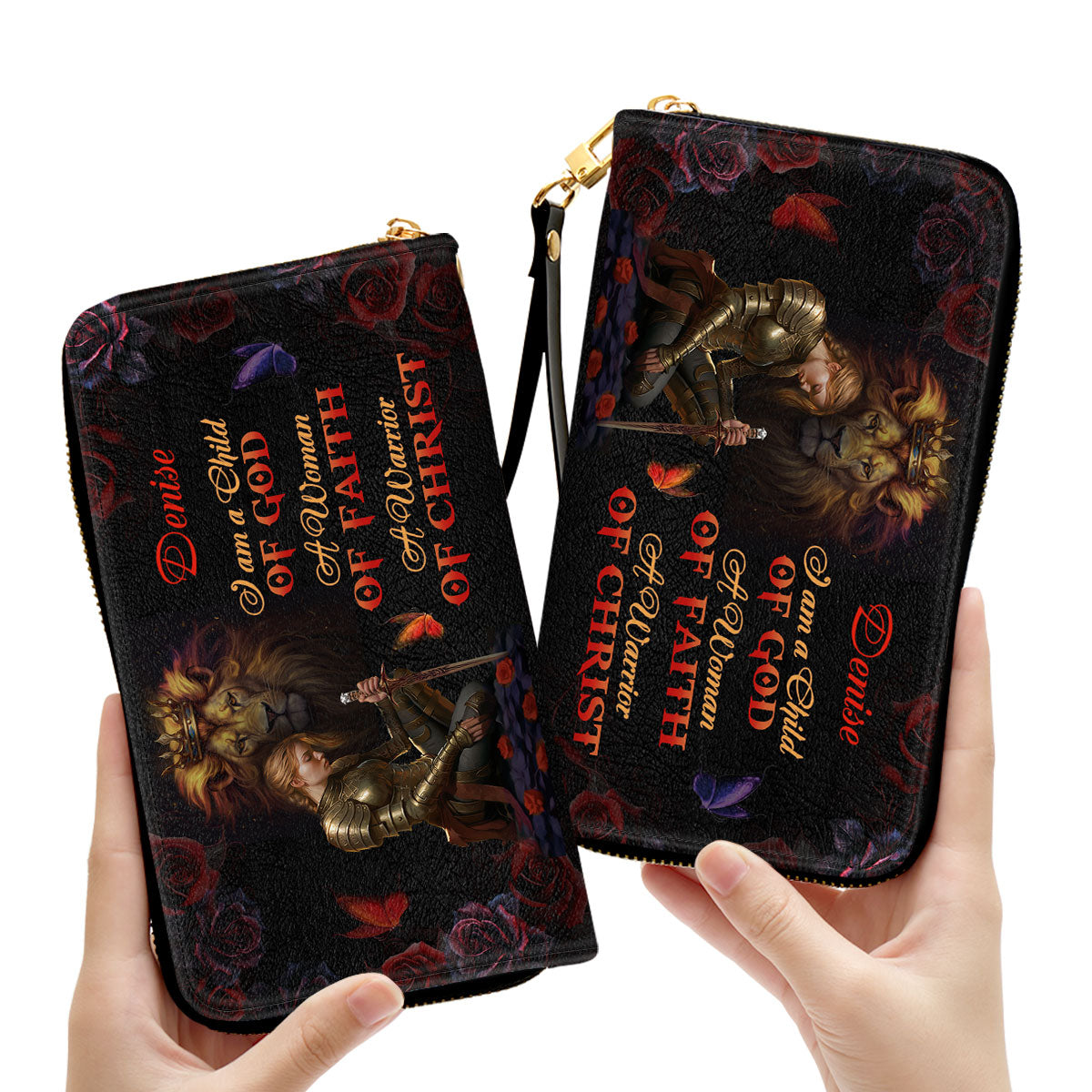 Lion A Woman Of Faith Personalized Leather Clutch Purse - Christian Gifts For Religious Women