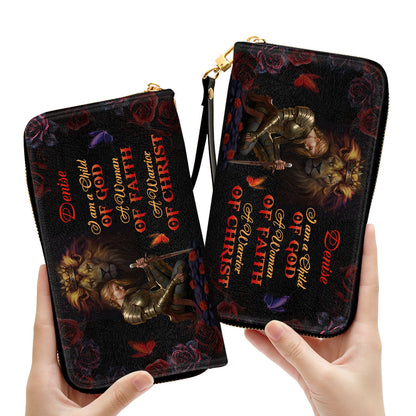 Lion A Woman Of Faith Personalized Leather Clutch Purse - Christian Gifts For Religious Women