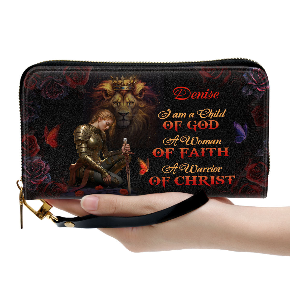 Lion A Woman Of Faith Personalized Leather Clutch Purse - Christian Gifts For Religious Women