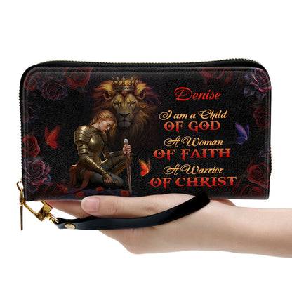Lion A Woman Of Faith Personalized Leather Clutch Purse - Christian Gifts For Religious Women