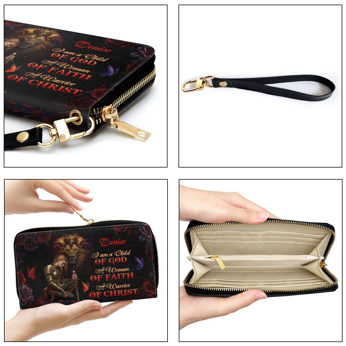 Lion A Woman Of Faith Personalized Leather Clutch Purse - Christian Gifts For Religious Women