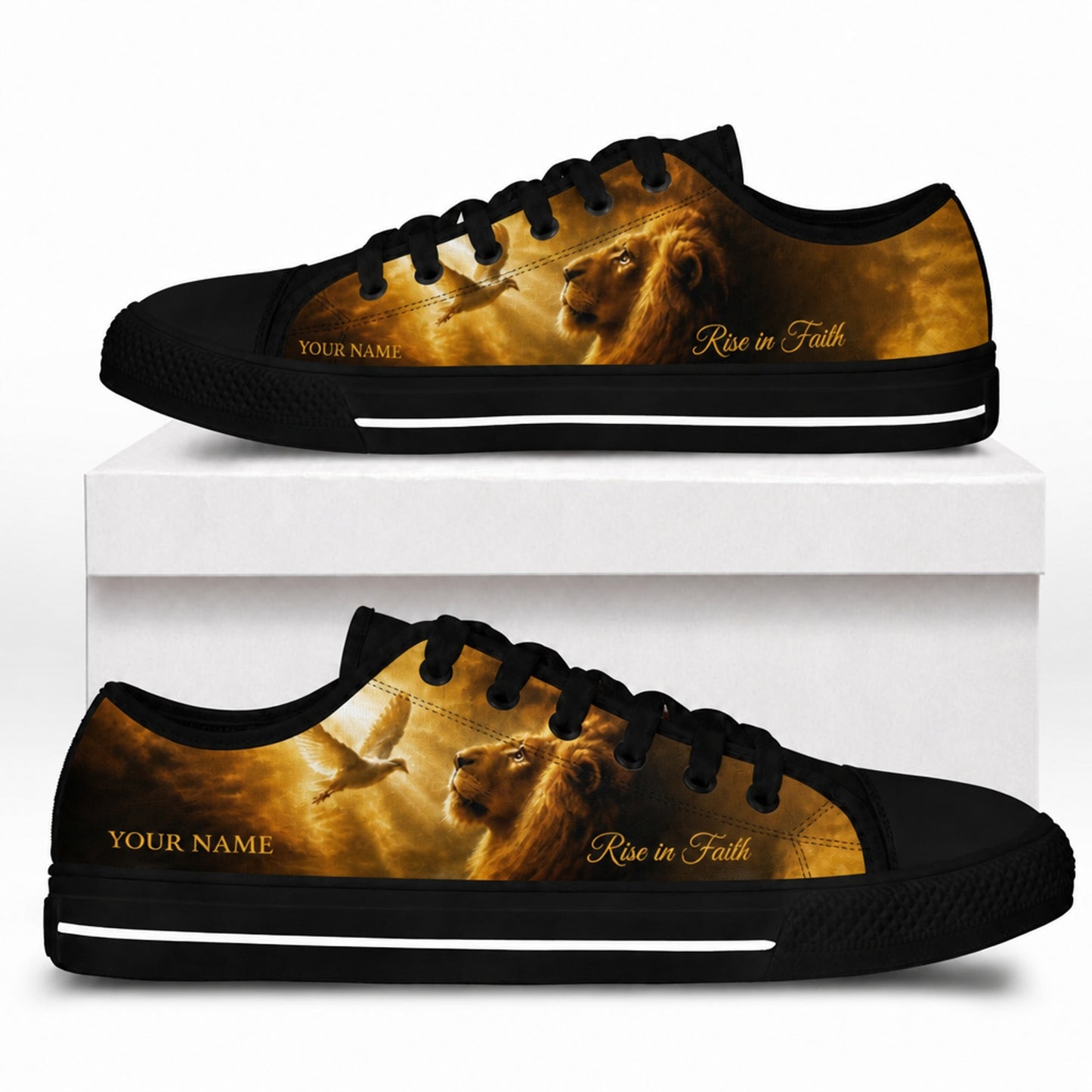 Lion And Dove Classic Personalized Low Top Shoes box black    