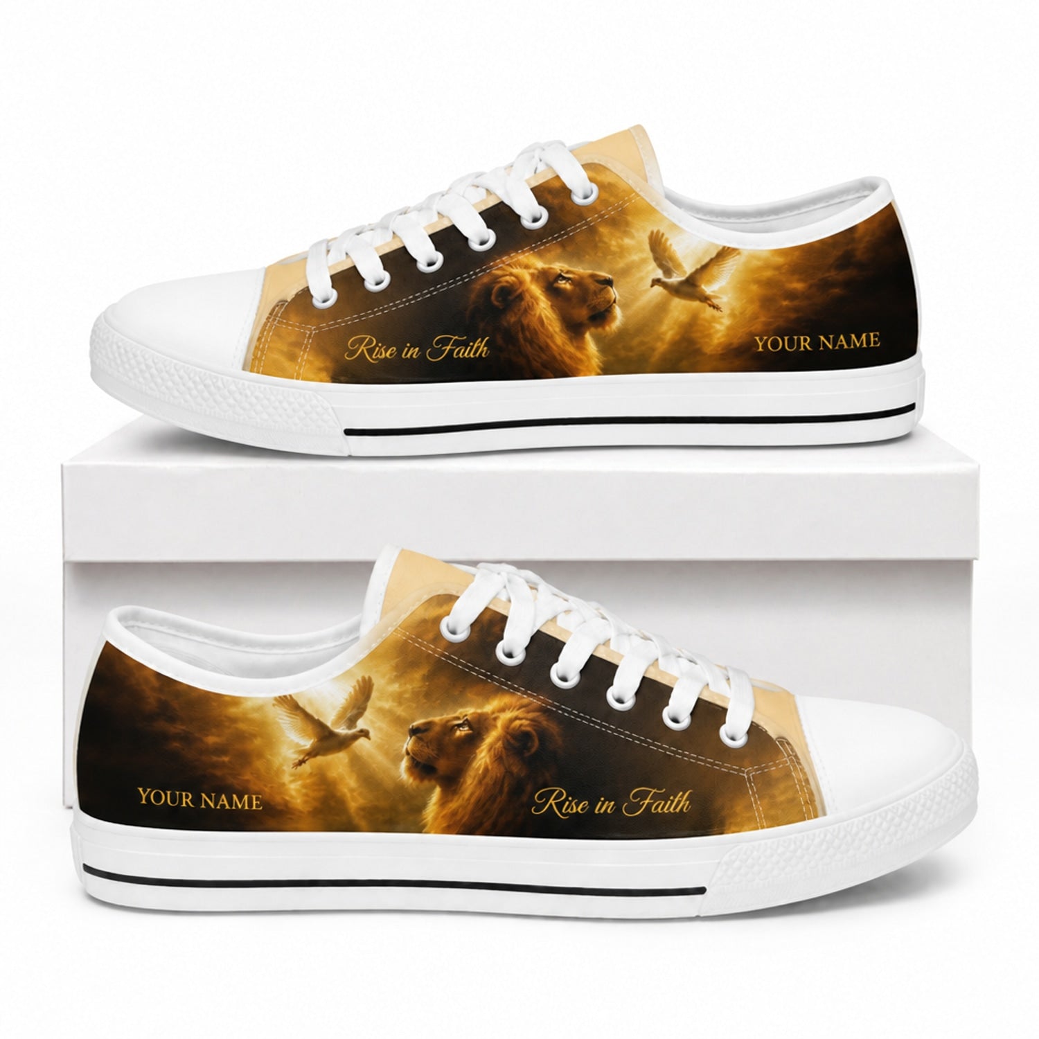 Lion And Dove Classic Personalized Low Top Shoes box white    
