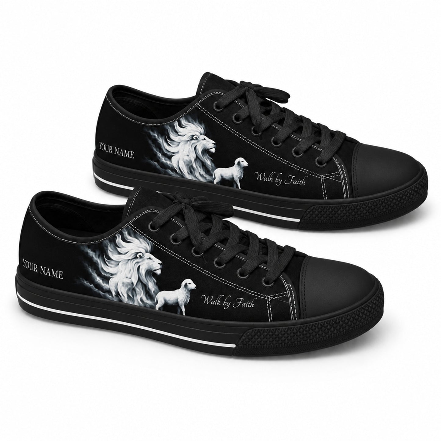 Lion And Lamb Classic Personalized Low Top Shoes black shoes    