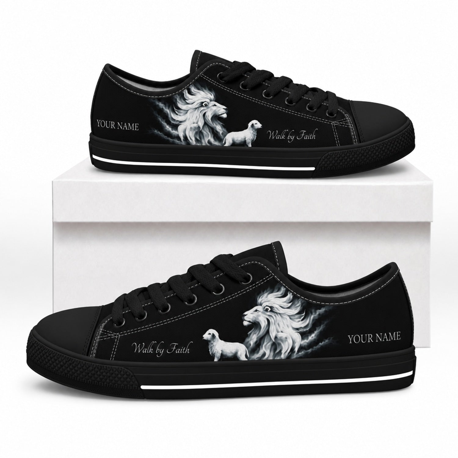 Lion And Lamb Classic Personalized Low Top Shoes box black    