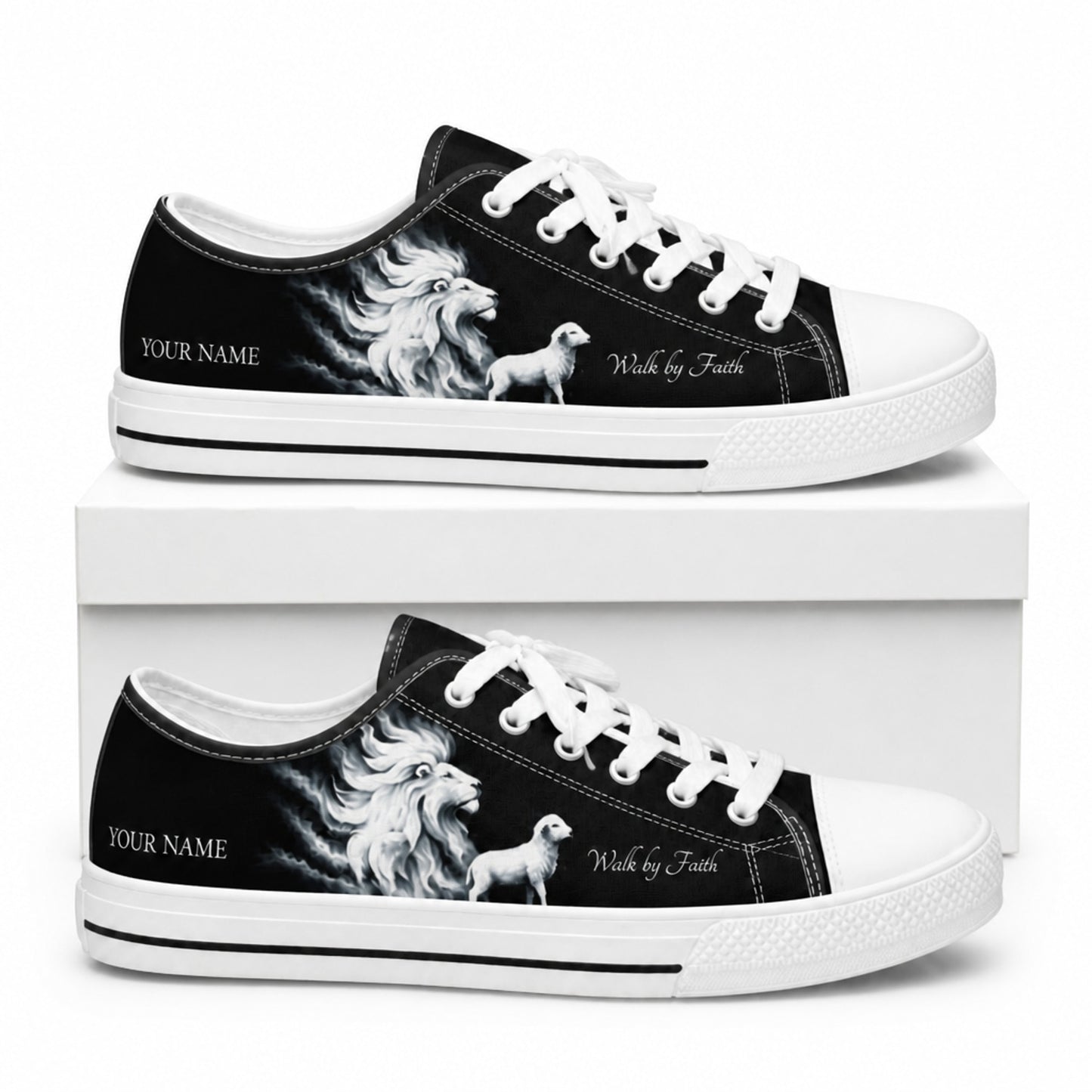 Lion And Lamb Classic Personalized Low Top Shoes box white    