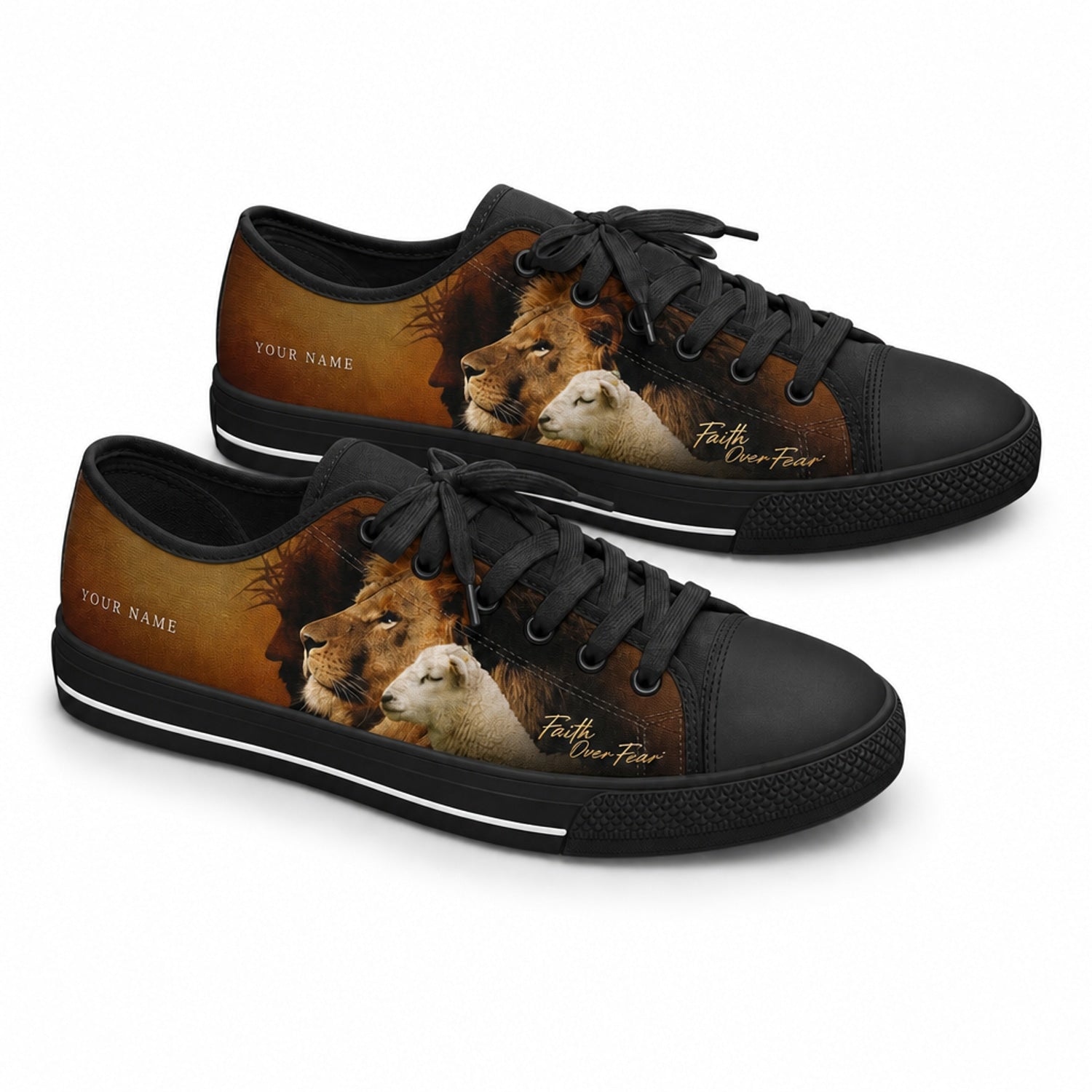 Lion And Lamb Faith Graphic Personalized Low Top Shoes black shoes  