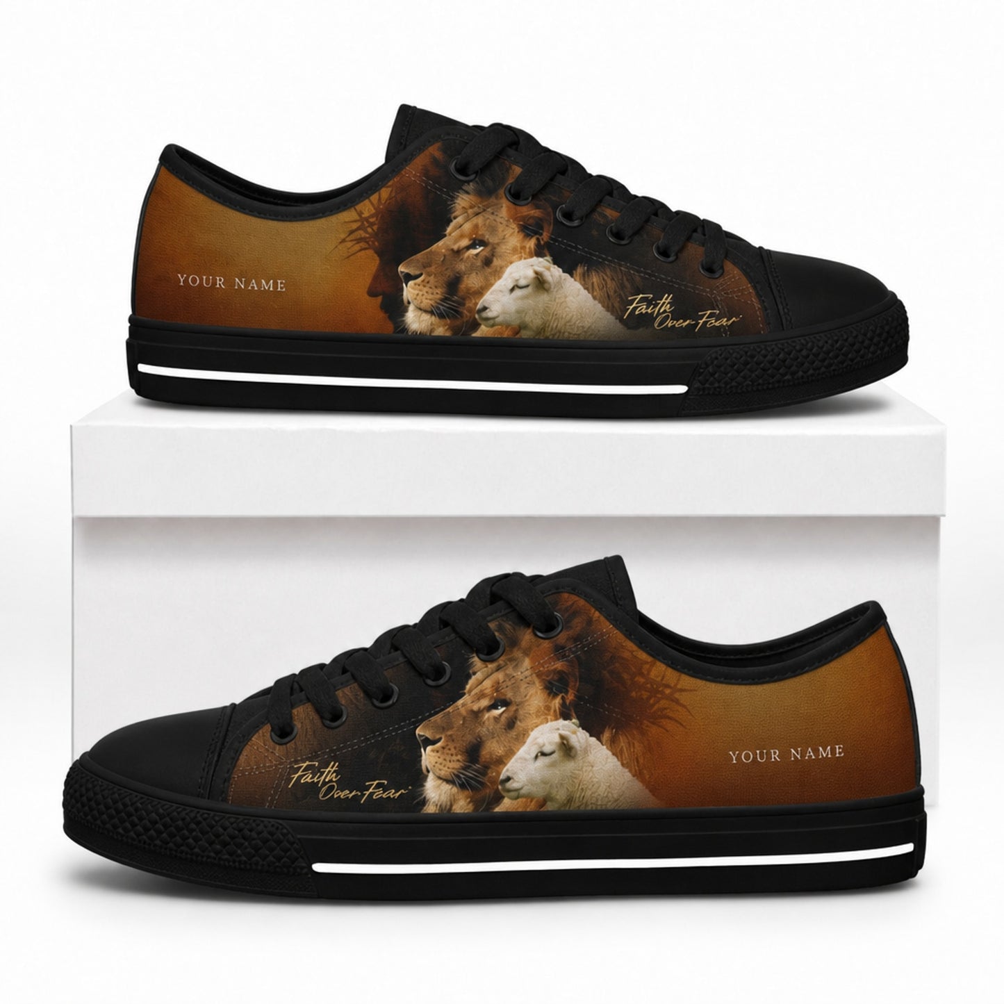 Lion And Lamb Faith Graphic Personalized Low Top Shoes box black  
