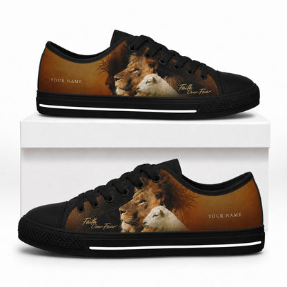 Lion And Lamb Faith Graphic Personalized Low Top Shoes box black  