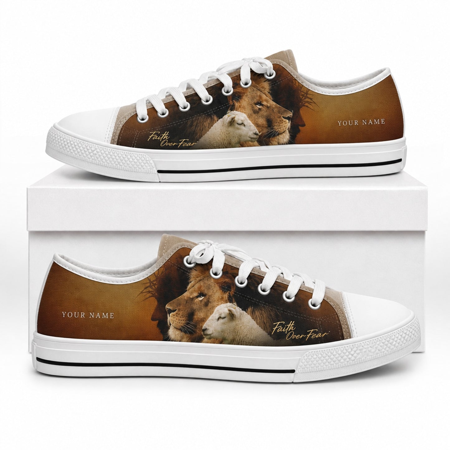 Lion And Lamb Faith Graphic Personalized Low Top Shoes box white  