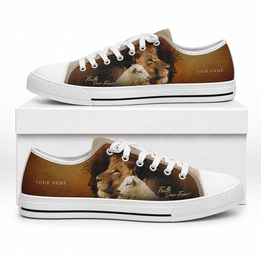 Lion And Lamb Faith Graphic Personalized Low Top Shoes box white  
