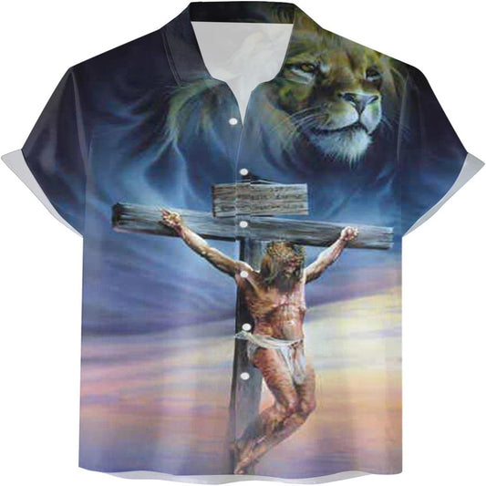 Lion Crucifixion Of Jesus Christian Hawaiian Shirt - Hawaiian Beach Shirts for Men Women