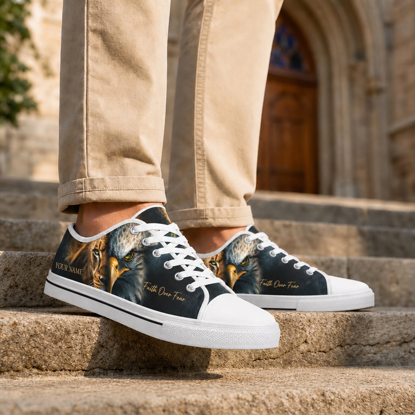 Lion Eagle Split Graphic Custom Low Top Shoes Life style    