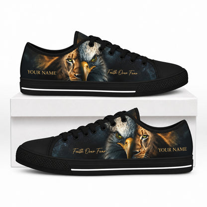 Lion Eagle Split Graphic Custom Low Top Shoes box black    