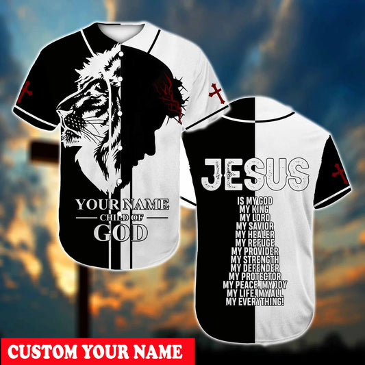 Lion God Black White Jesus Is My God Custom Baseball Jersey - Personalized Jesus Baseball Jersey For Men and Women