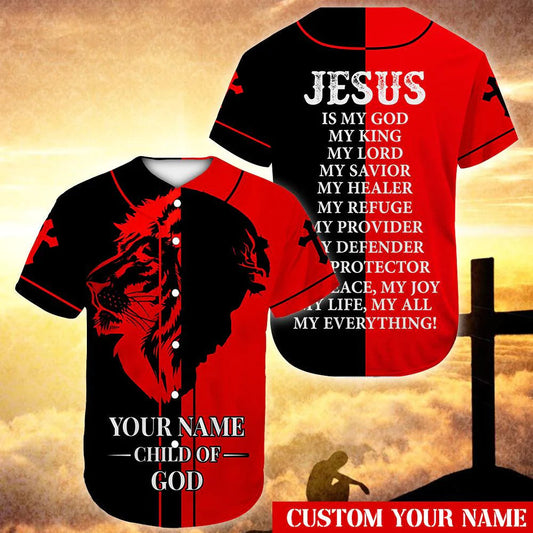 Lion God Red Black Child Of God Custom Baseball Jersey - Personalized Jesus Baseball Jersey For Men and Women