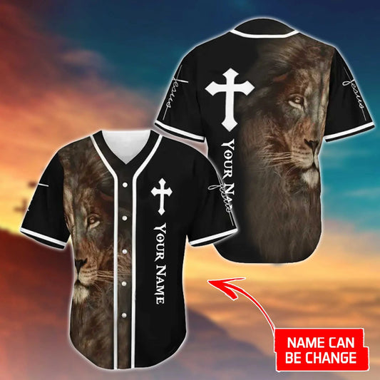 Lion Jesus Cross Custom Baseball Jersey - Personalized Jesus Baseball Jersey For Men and Women