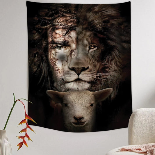Lion King Jesus And Lamb Tapestry - Bible Verse Tapestry