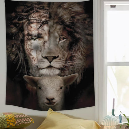 Lion King Jesus And Lamb Tapestry - Bible Verse Tapestry