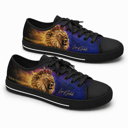 Lion Of Judah Graphic Personalized Low Top Shoes black shoes    