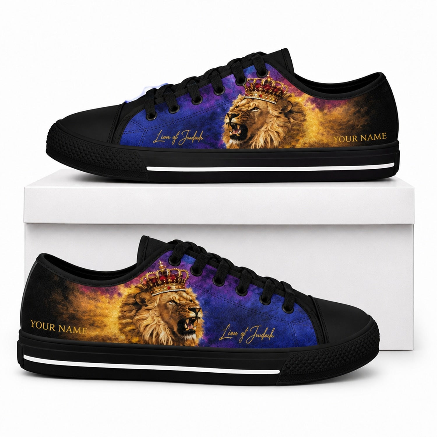 Lion Of Judah Graphic Personalized Low Top Shoes box black    