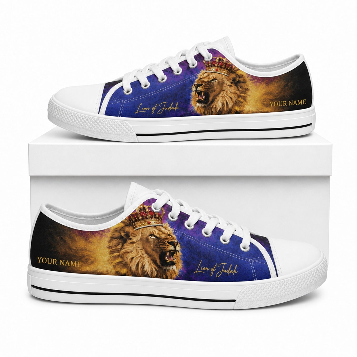 Lion Of Judah Graphic Personalized Low Top Shoes box white    