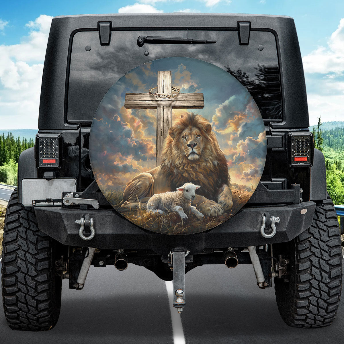 Lion Of Judah Lamb Of God Cross Spare Tire Cover - Christian Tire Cover