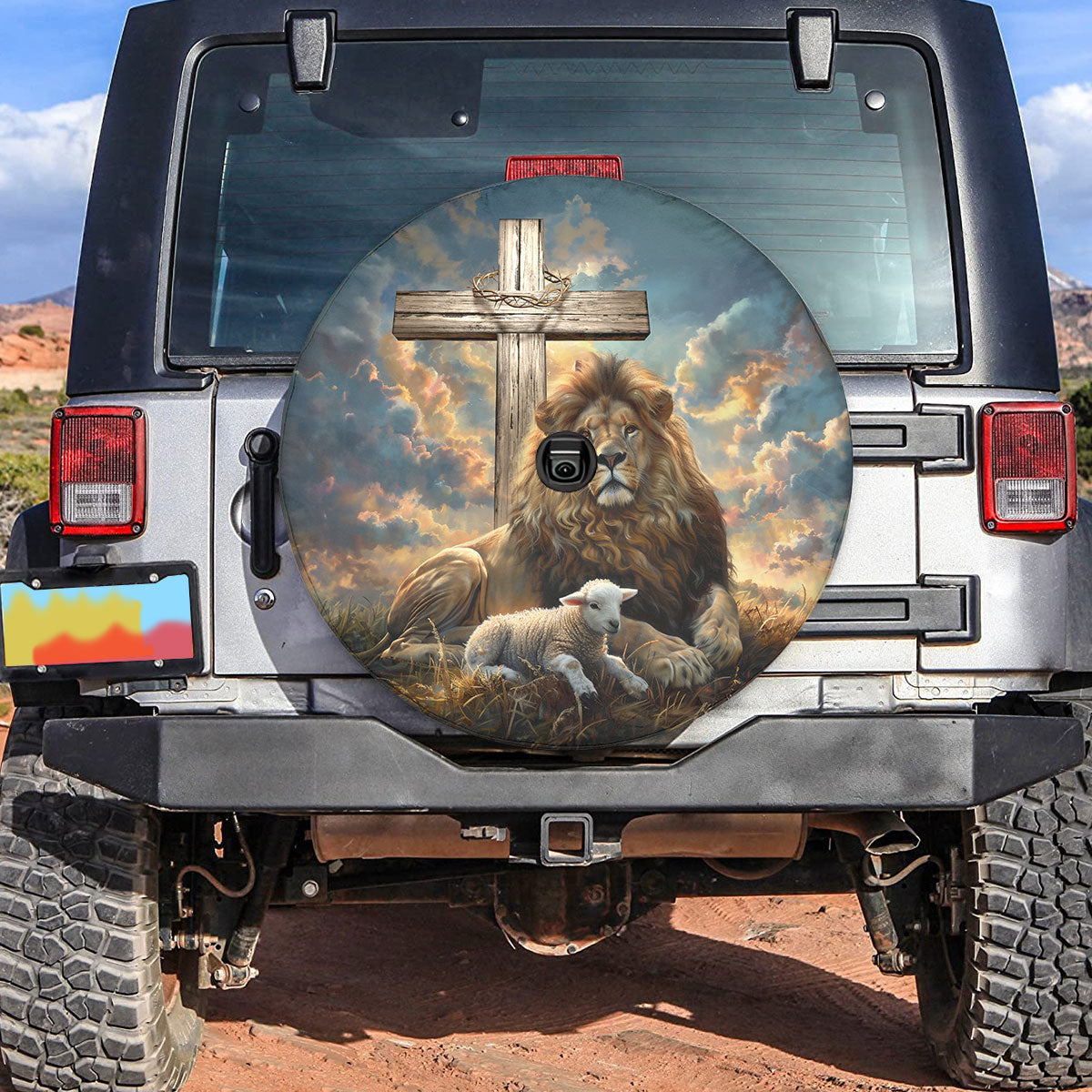 Lion Of Judah Lamb Of God Cross Spare Tire Cover - Christian Tire Cover