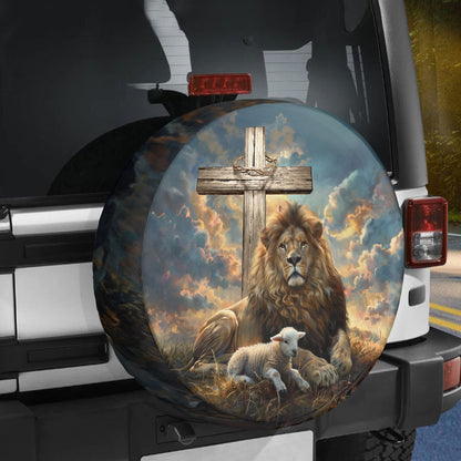 Lion Of Judah Lamb Of God Cross Spare Tire Cover - Christian Tire Cover