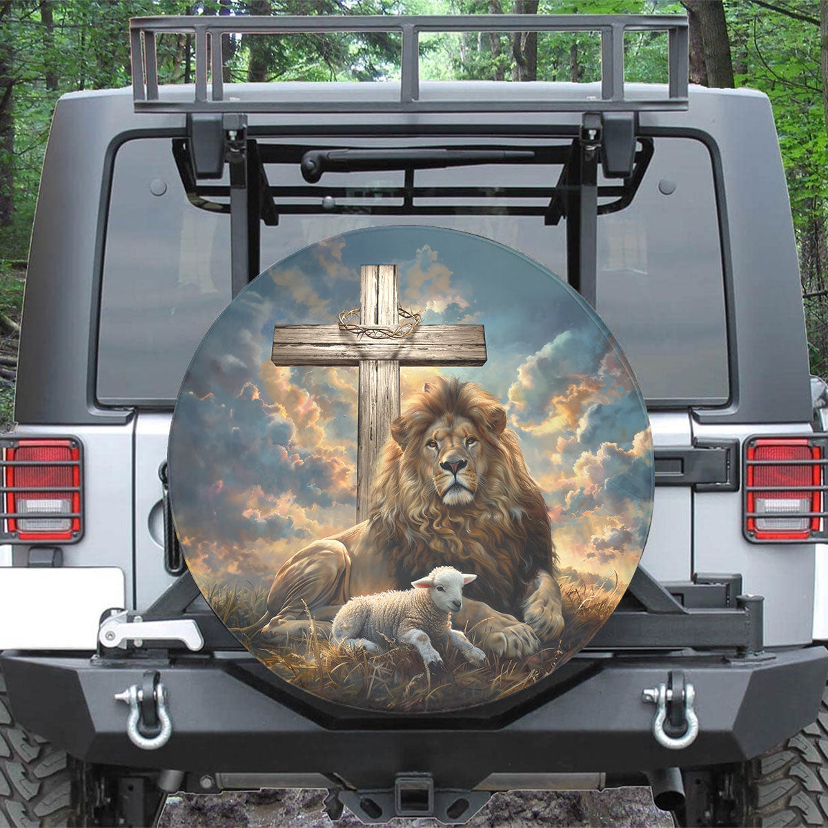 Lion Of Judah Lamb Of God Cross Spare Tire Cover - Christian Tire Cover