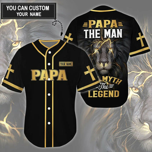 Lion Papa The Man The Legend Cross Custom Baseball Jersey - Personalized Jesus Baseball Jersey For Men and Women