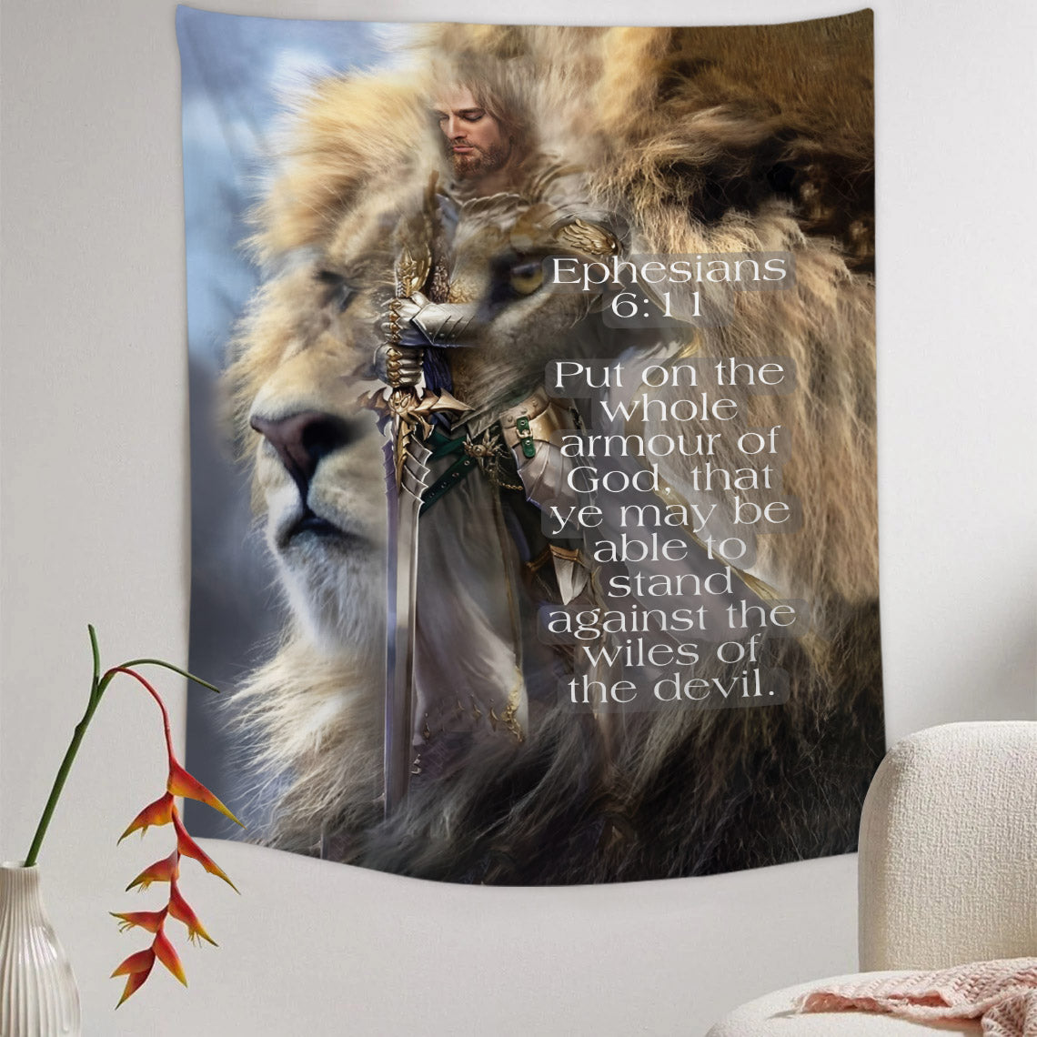 Lion Put On The Armor Of God Religious Tapestries - Christian Wall Tapestry Decor