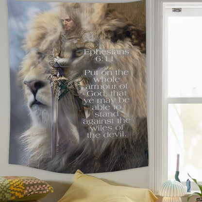 Lion Put On The Armor Of God Religious Tapestries - Christian Wall Tapestry Decor
