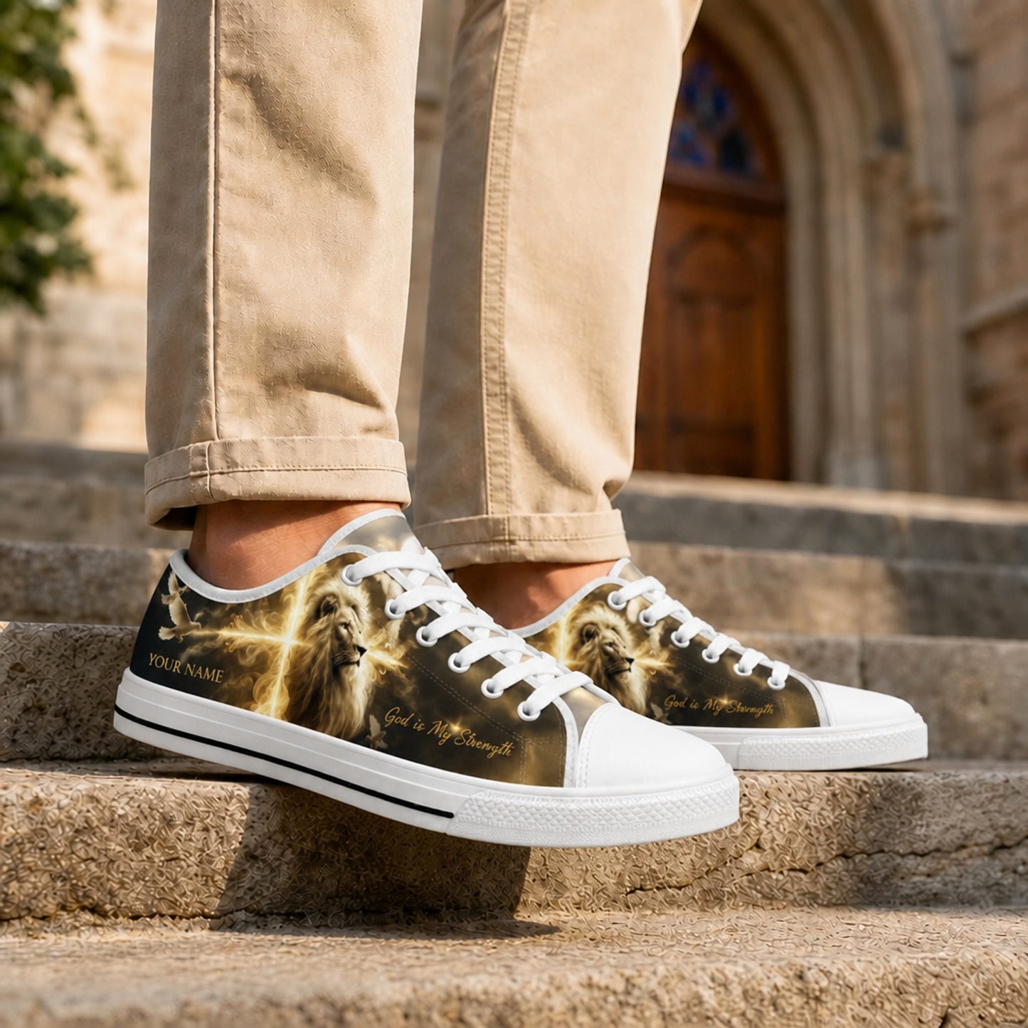 Lion With Cross Christian Custom Low Top Shoes Life style    